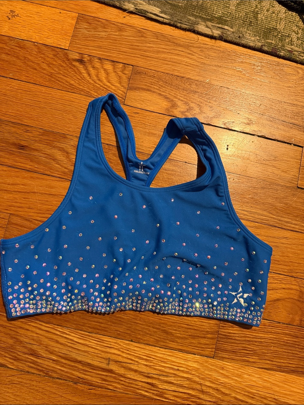 Racerback Blue Rhinestone Sports Bra with Support